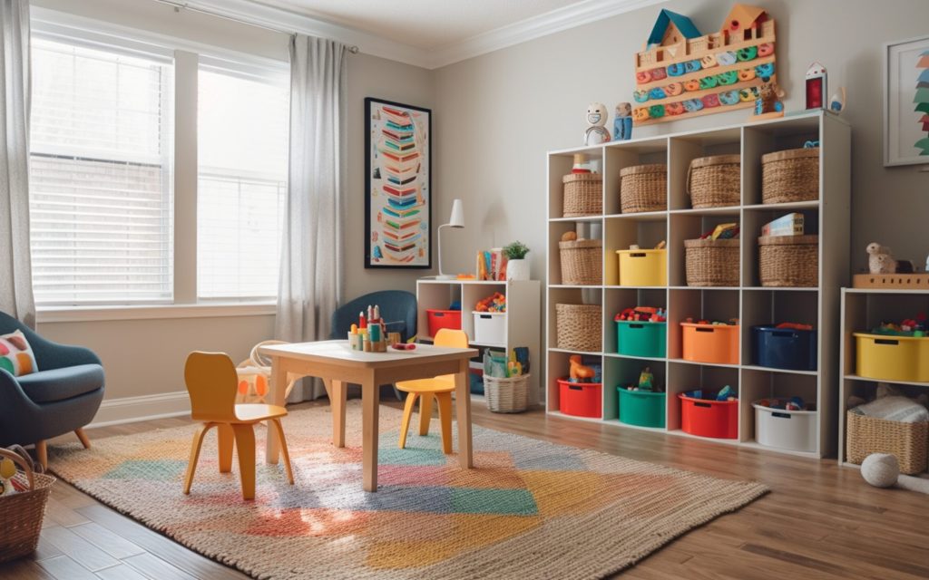 thoughtfully-arranged-playroom-with-colorful-bins-toys-books